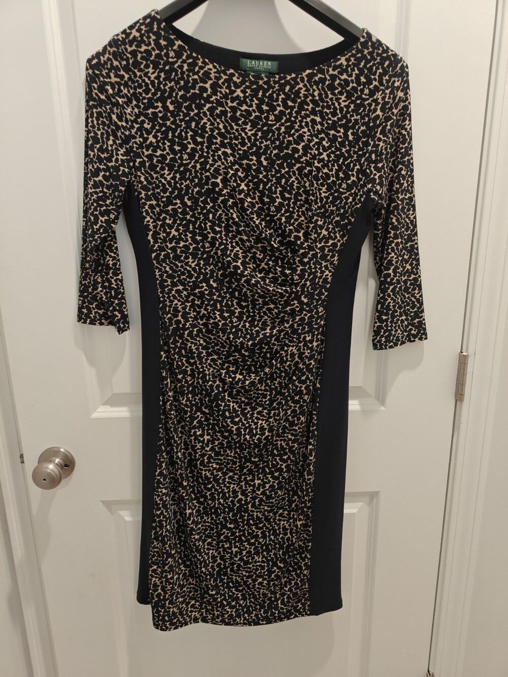 Lauren Ralph Lauren Women's Navy and Beige Printed Sheath Dress Size 10